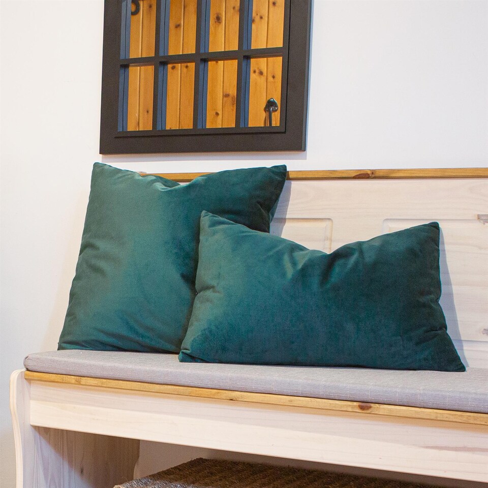 image 1 of Nicola Spring Square Velvet Cushions - 55cm x 55cm - Green - Pack of 2 | Green | Green