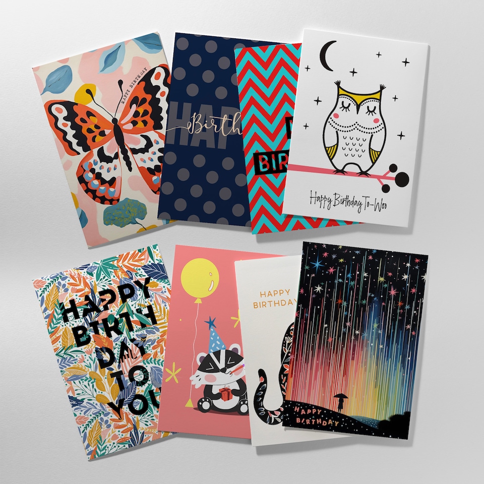 image 1 of Birthday Multipack Of 8 Cards Bold Contemporary Celebration Themes