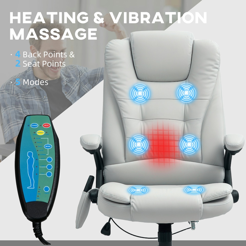 image 1 of HOMCOM Heated Vibrating Massage Chair with Reclining Function, Light Grey