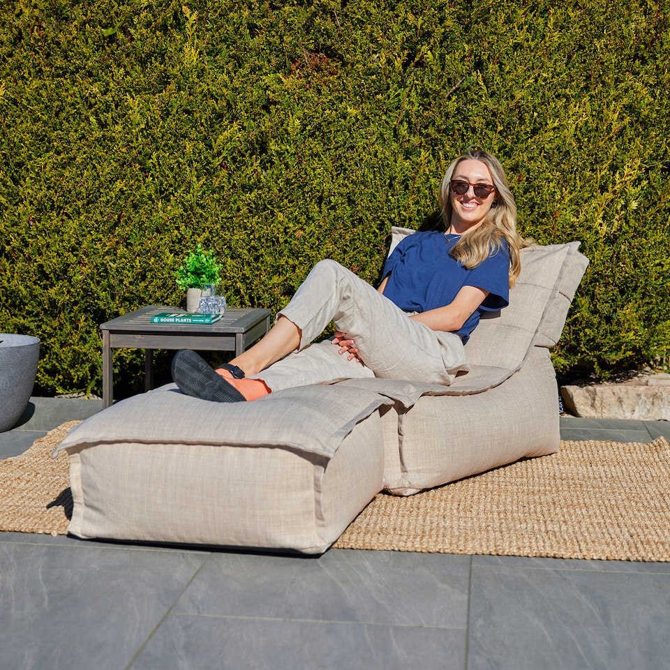 image 1 of Dolce Indoor Outdoor Bean Bag Lounger and Footstool Beige Patio Chairs | Cream | Cream | 1