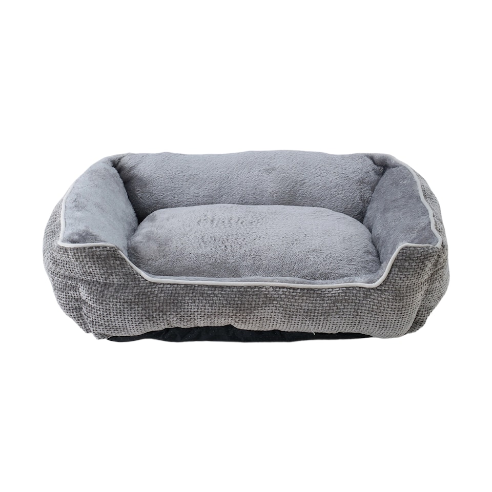 image 1 of Living and Home Linen Woven Pet Bed with Anti-Slip Bottom for Cats & Dogs | Grey | S