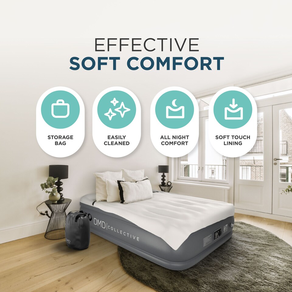 image 1 of DMD Double Air Bed with Built-In Pump with Storage Bag | Grey