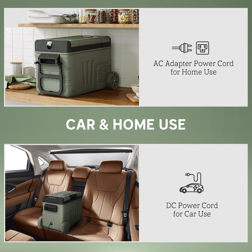 image 1 of Outsunny 33L Car Fridge Freezer Dual Zone, Portable Camping Fridge 12V/24V DC & 100-240V AC, Electric Cool Box -20℃-20℃ with Wheels and LED Light, for Travel, RV, Road Trip, Picnic [Energy Class E]