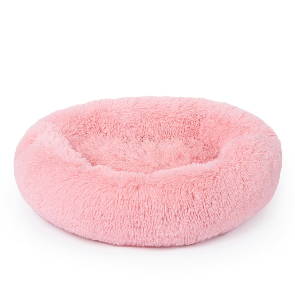 image 1 of OHS Round Fluffy Calming Pet Dog Plush Cushion Bed, Medium - Blush Pink