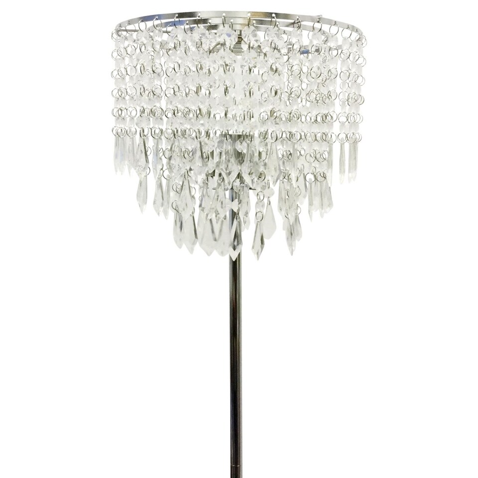 image 1 of Chrome and Acrylic Crystal Jewelled Floor Lamp | Chrome | Clear | Small | 1