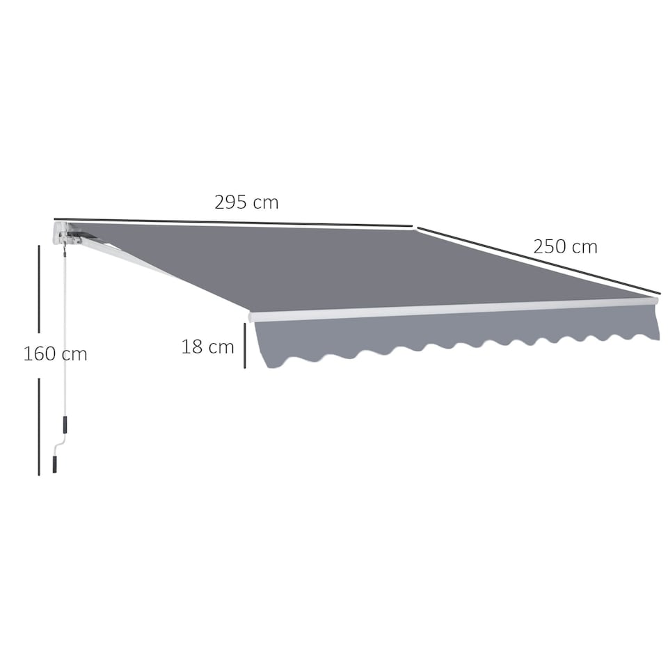 image 1 of Outsunny 2.95 x 2.5m Canopy Sun Shade Shelter with Crank Handle, Grey | Grey | Grey | 295L x 250W cm | 1