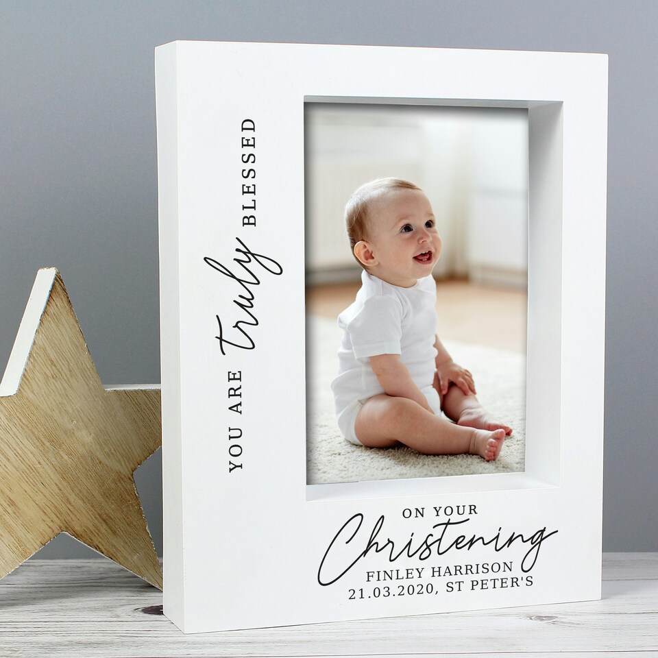 image 1 of Personalised 'Truly Blessed' Christening 5x7 Box Photo Frame White | One Size