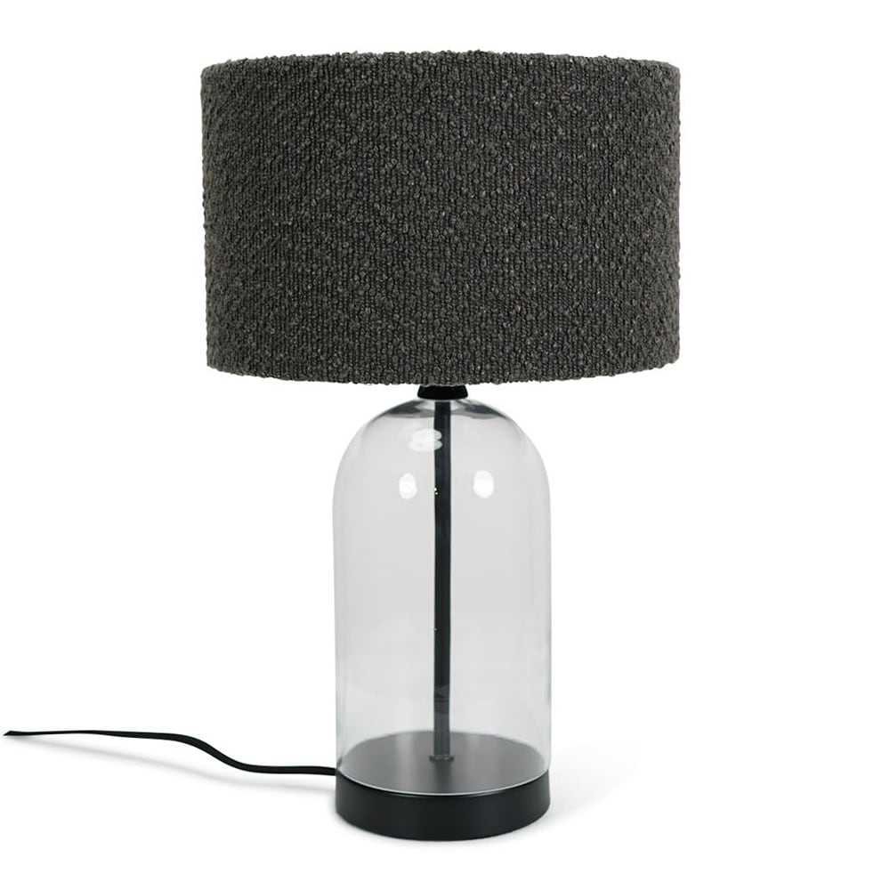ValueLights Jessy Black Glass Table Lamp With Charcoal Boucle Shade