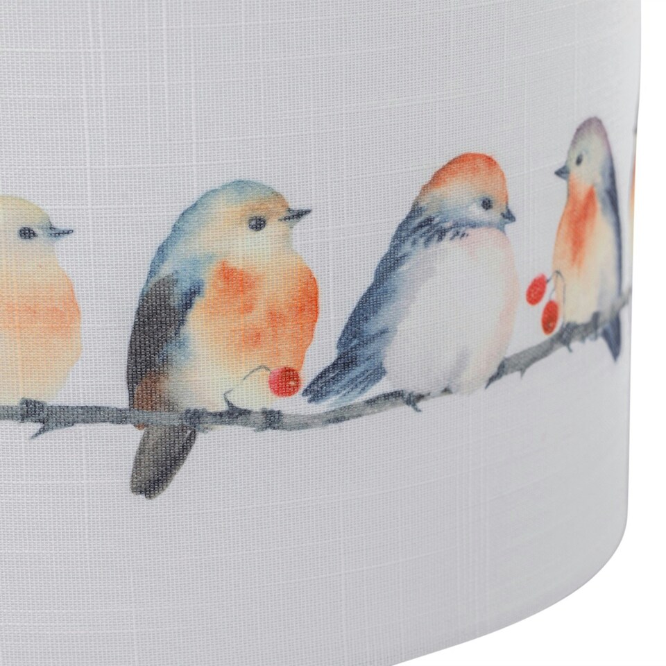 image 1 of Set of 2 Aura - Chrome Table Lamps with Bird Print Linen Shades Chrome | Multi