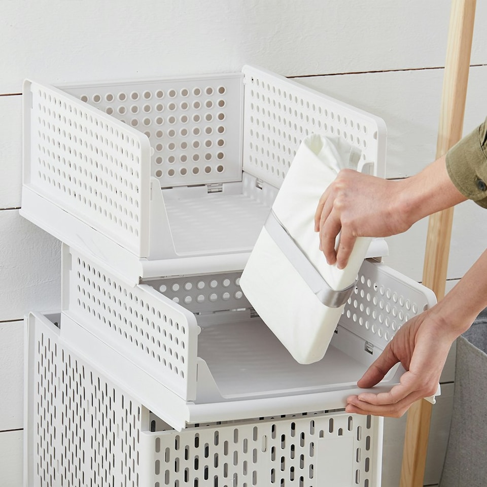image 1 of Living and Home Foldable Plastic Storage Drawer Basket 20L - Off White | White | 1