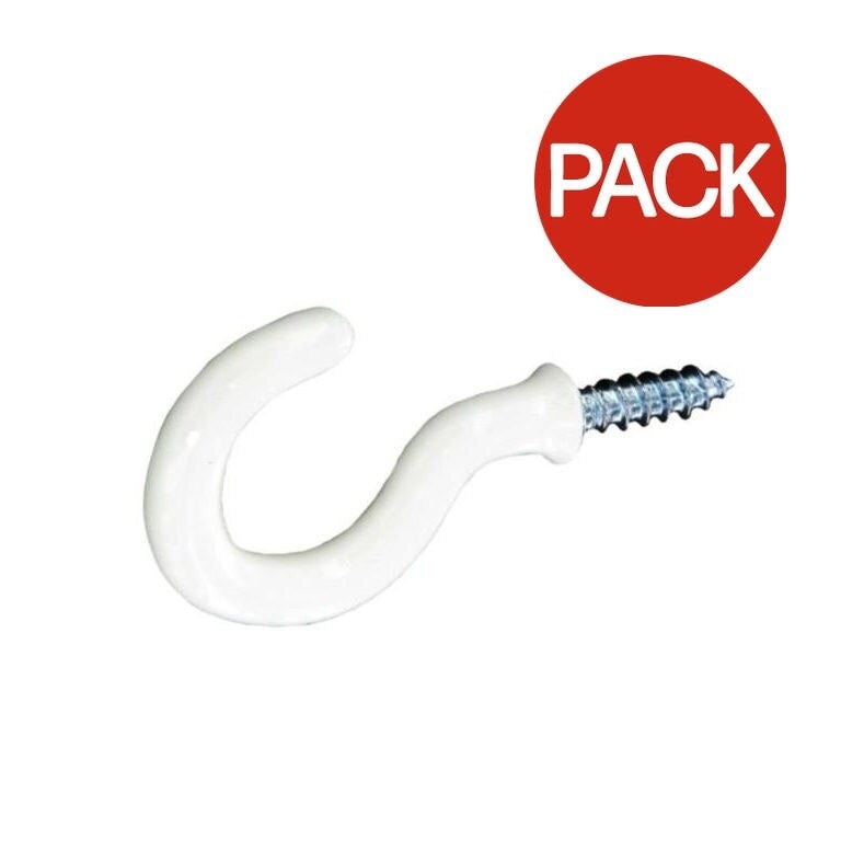 Securit Plastic Cup Hooks (Pack of 4) - White - 38mm