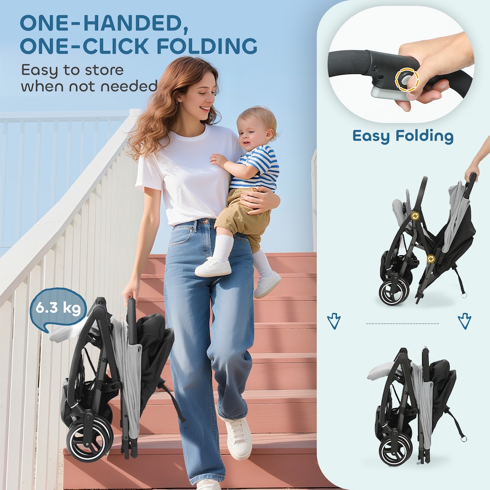 image 1 of AIYAPLAY Travel Stroller with Easy Folding, Lightweight Pushchair Light Grey
