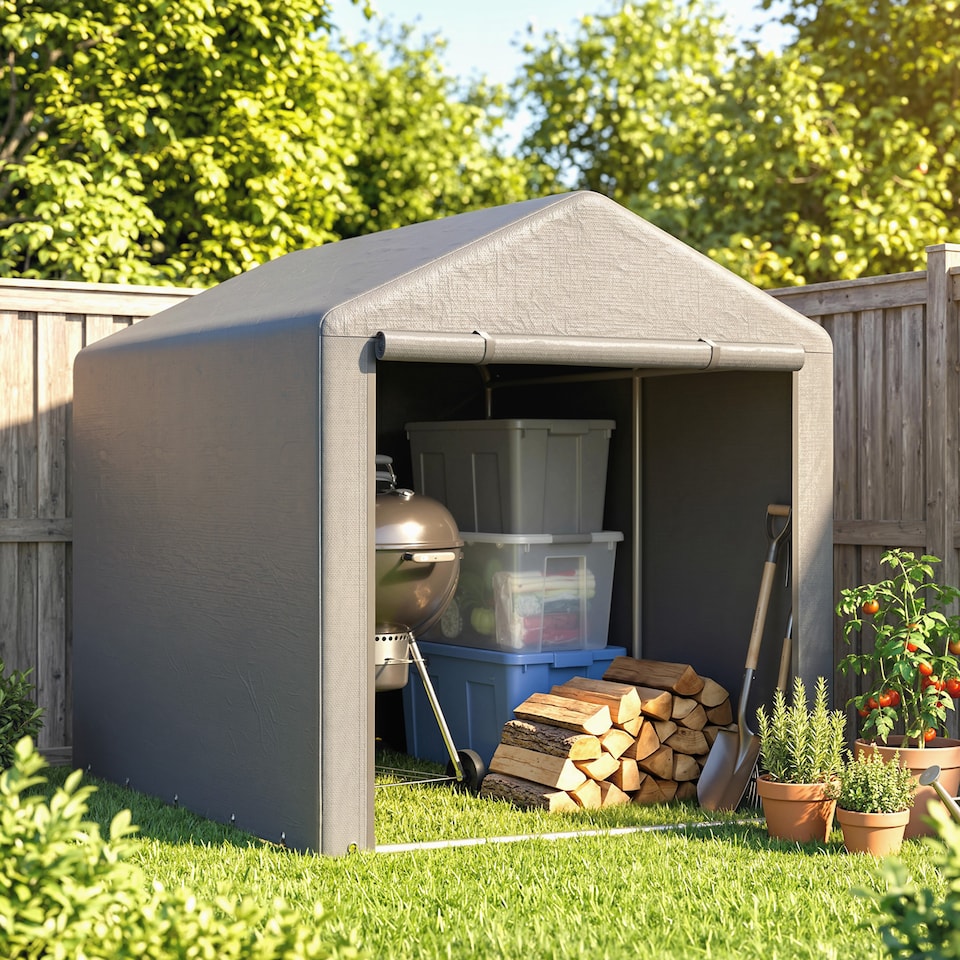 image 1 of Outsunny 1.6 x 2.2m Garden Storage Shed Portable Shed Tent, Light Grey