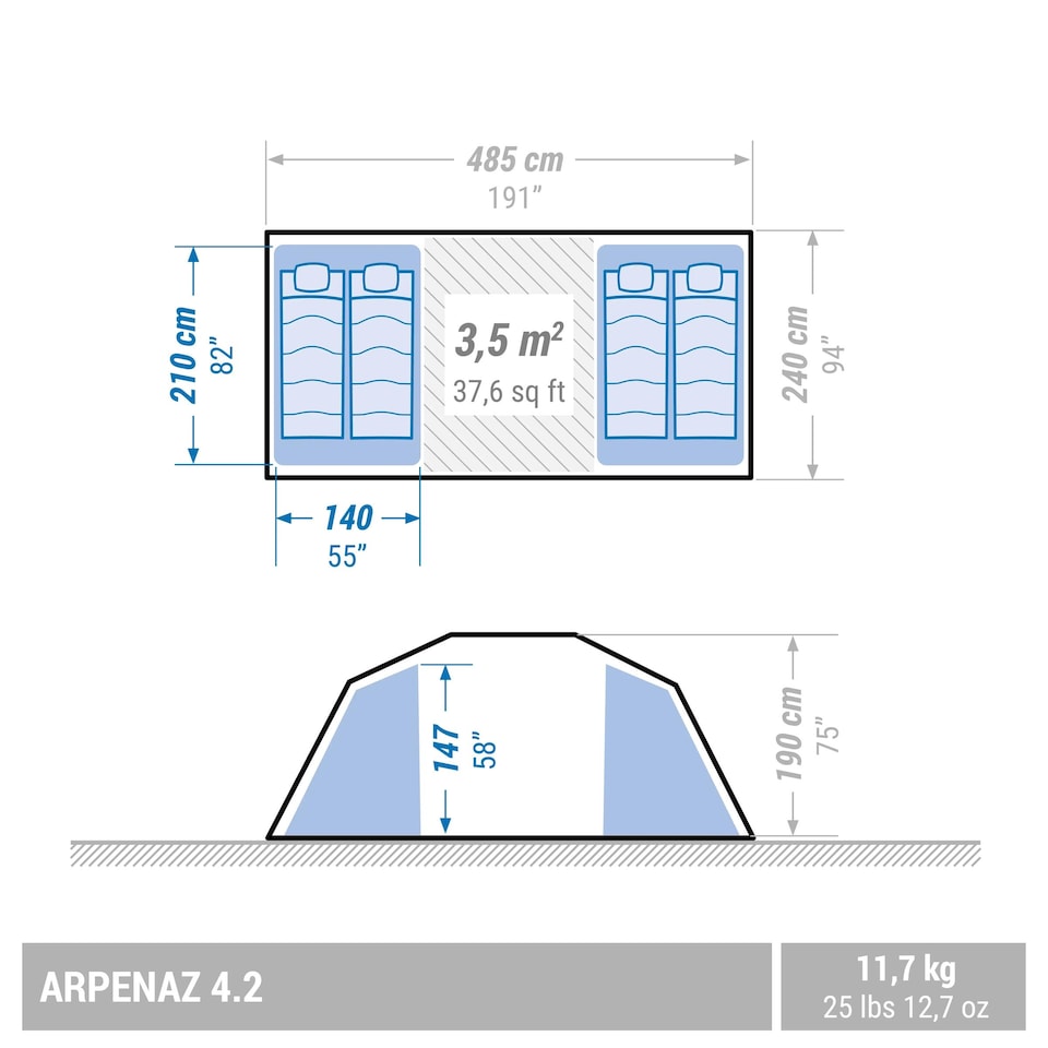 image 1 of Decathlon 4-person, 2-bedroom camping tent, Arpenaz 4.2