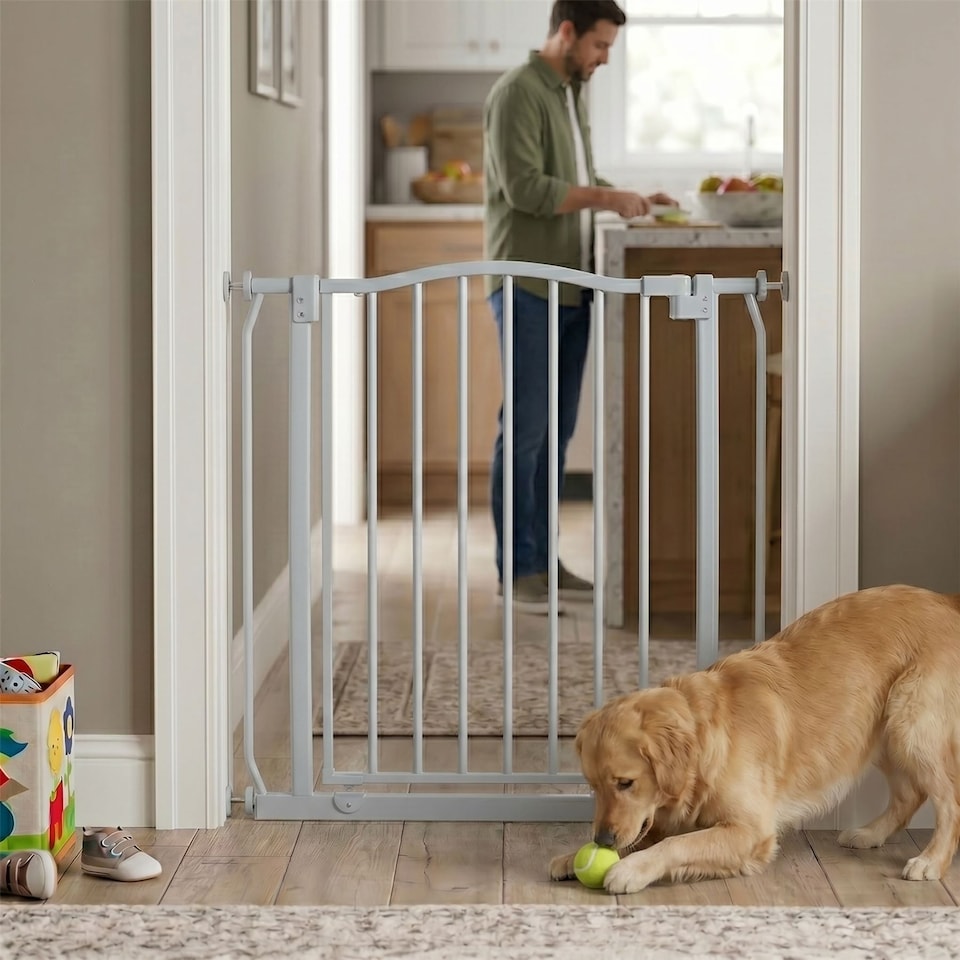 image 1 of Safetots Extra Tall Curved Top Safety Gate, 134cm - 143cm, Matt Grey, Extra Tall 100cm in Height, Pressure Fit Stair Gate, Baby Gate for Doors Hallways and Spaces, Safety Barrier, Easy Installation