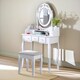 image 5 of 5 Drawer White Dressing Table With Round Mirror And Stool White