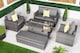 image 3 of Sydney Loveseat Sofa Rattan Garden Furniture Outdoor Lounge Set with Arm Chairs, Fire Pit Coffee Table & Bench | Grey | Grey | Four Seater