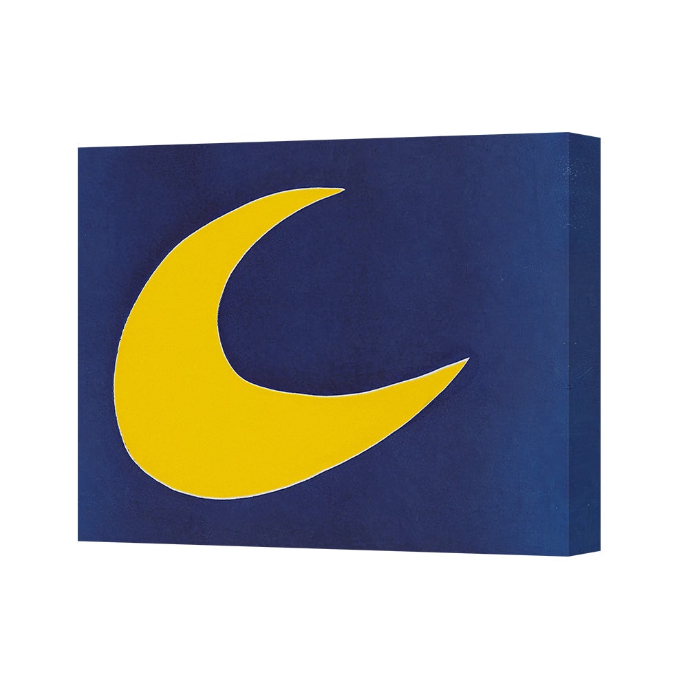 Blue and Yellow Crescent Moon Canvas Wall Art Modern Abstract Decor