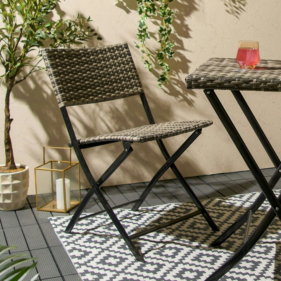 image 1 of OHS 3PC Rattan Furniture Patio Outdoor Garden Table Chair - Grey
