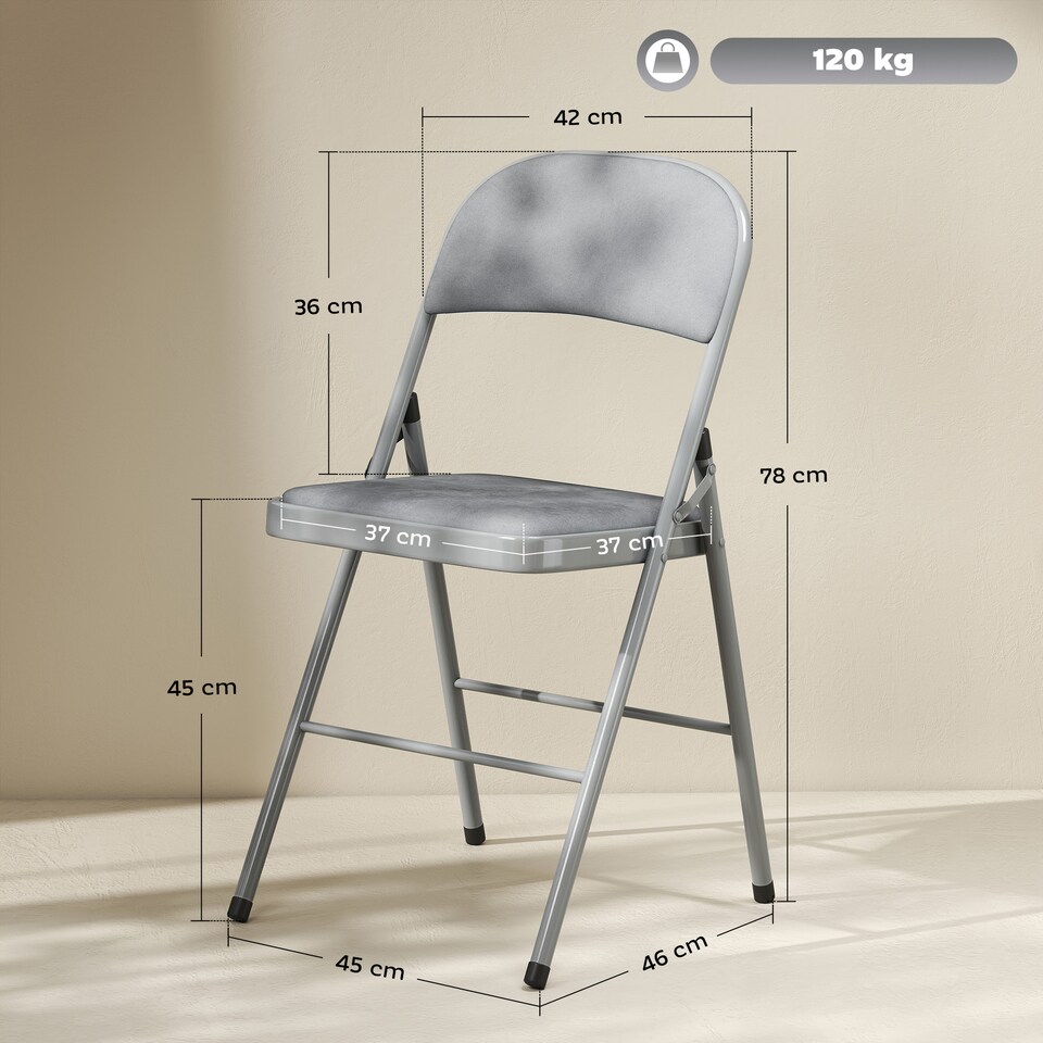image 1 of HOMCOM Folding Chairs Set of 4, Foldable Chairs with Cushions, Light Grey | Grey | Light Grey | One Size
