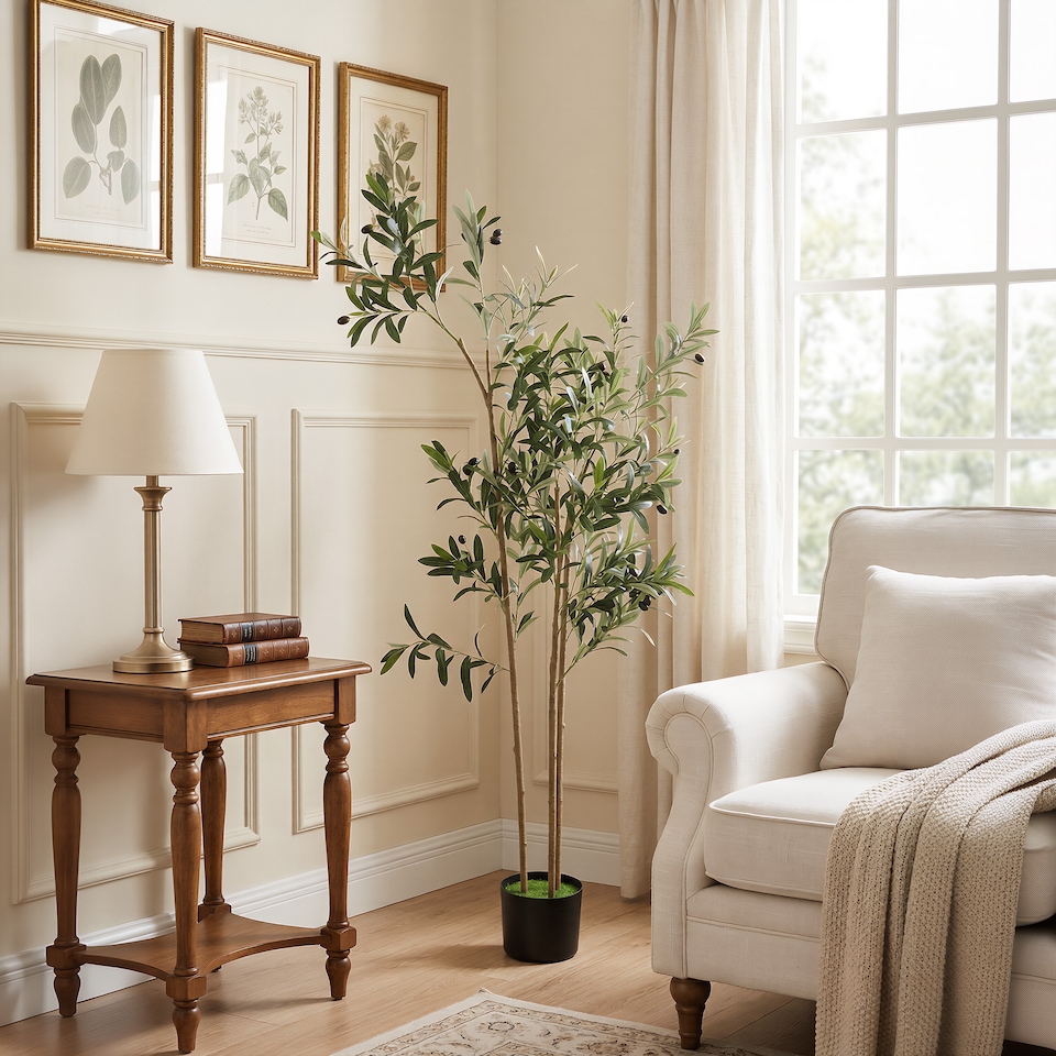 image 1 of HOMCOM 148 cm Decorative Artificial Plant, Silk Olive Tree with 553 Leaves