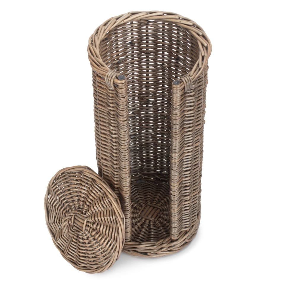 image 1 of Open Round Rattan 3 Toilet Roll Holder | Brown | Brown | One Size