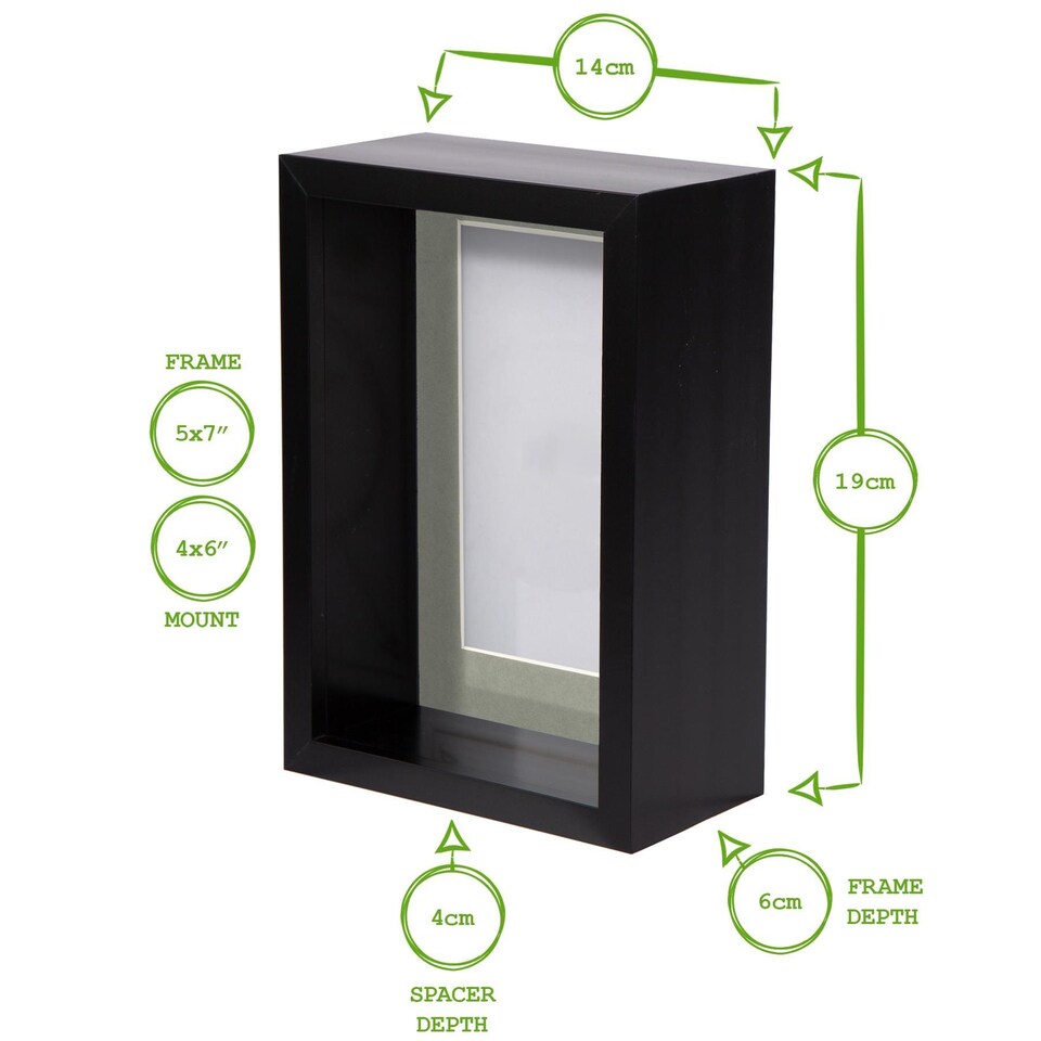 image 1 of Nicola Spring 5 x 7" Deep Photo Frame - Black/White Mount - 3D Deep Box Picture Frame Display Case (20 x 15cm)