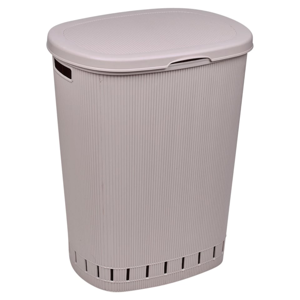 image 1 of 65L Laundry Basket Dirty Washing Clothes Linen Bin Basket with Line Design & Lid | Pink | Pink Powder