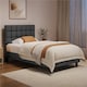 image 3 of Yaheetech 3ft Single Upholstered Bed Frame with Square Tufted Headboard-Light Grey