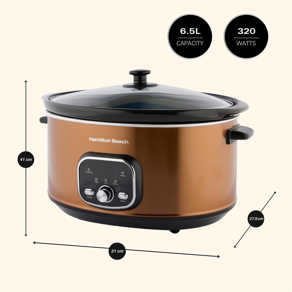image 1 of Hamilton Beach 6.5L Digital Oval Slow Cooker Copper