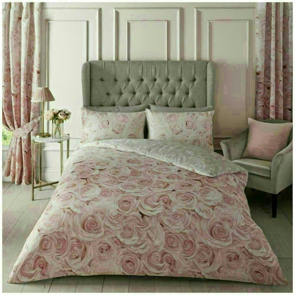image 1 of VELVETIO Bellerose Floral Printed Duvet Cover Set Rebersible Polycotton Beddings Green | Duck Egg | Double