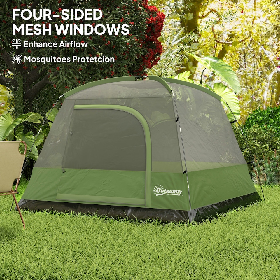 image 1 of Outsunny 3-4 Person Camping Tent, Waterproof Tent Orange | Orange, Grey