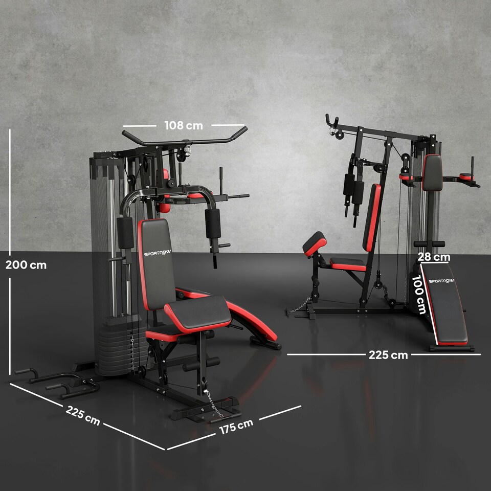 image 1 of SPORTNOW Multi Gym Workout Station with Sit Up Bench, Push Up Stand, Dip Bars