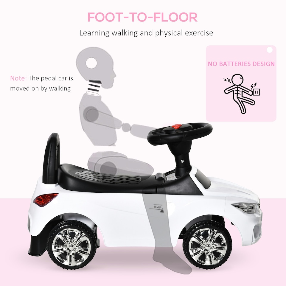 image 1 of HOMCOM Ride on Car Baby Toddler Walker Foot to Floor Sliding Car Slider White