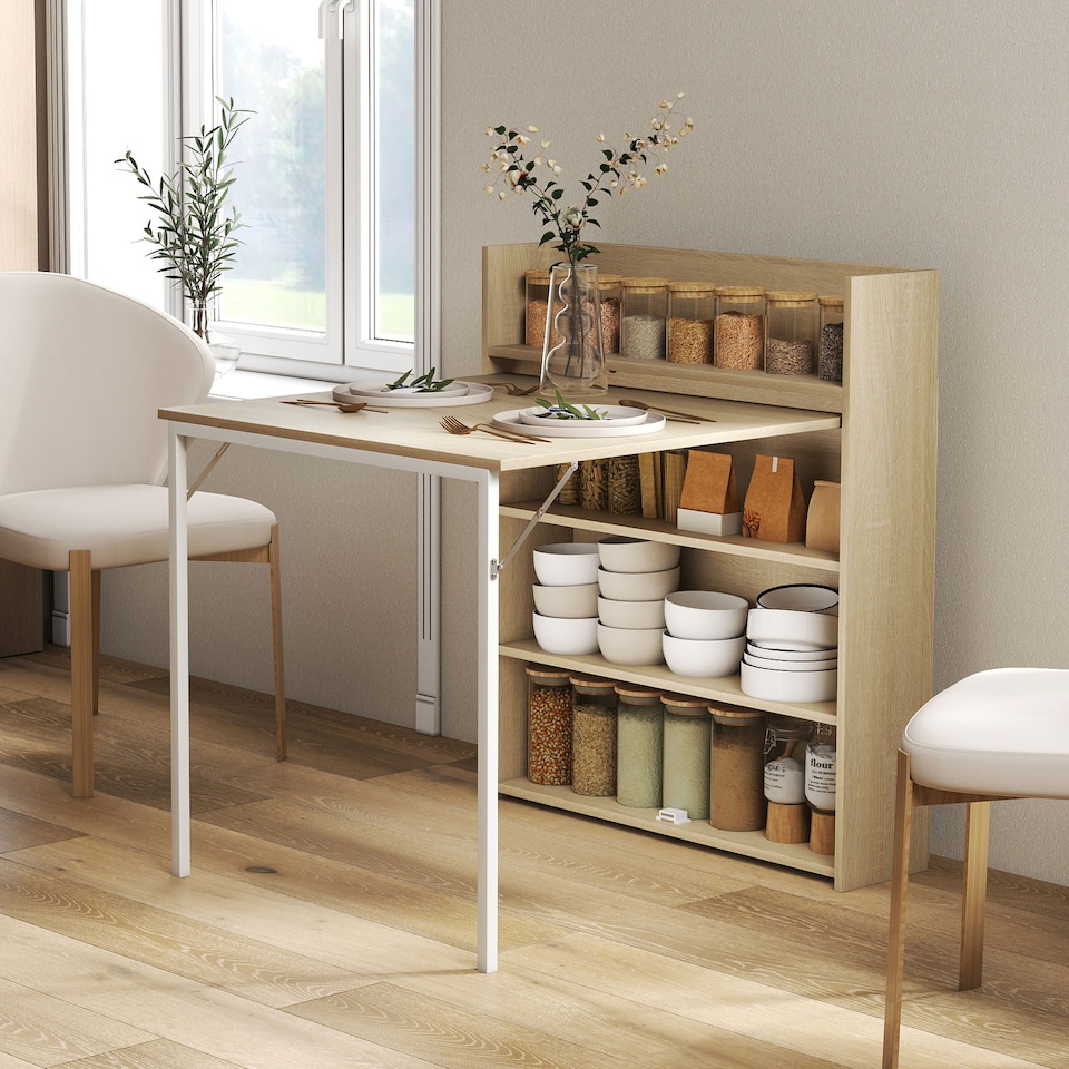 image 1 of HOMCOM Folding Dining Table, Kitchen Table with Shelves