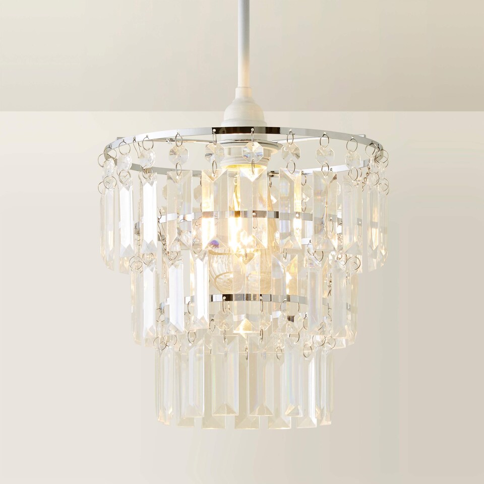 image 1 of ValueLights Kelsks 3 Tier Ceiling Light Shade Acrylic Droplet | Chrome
