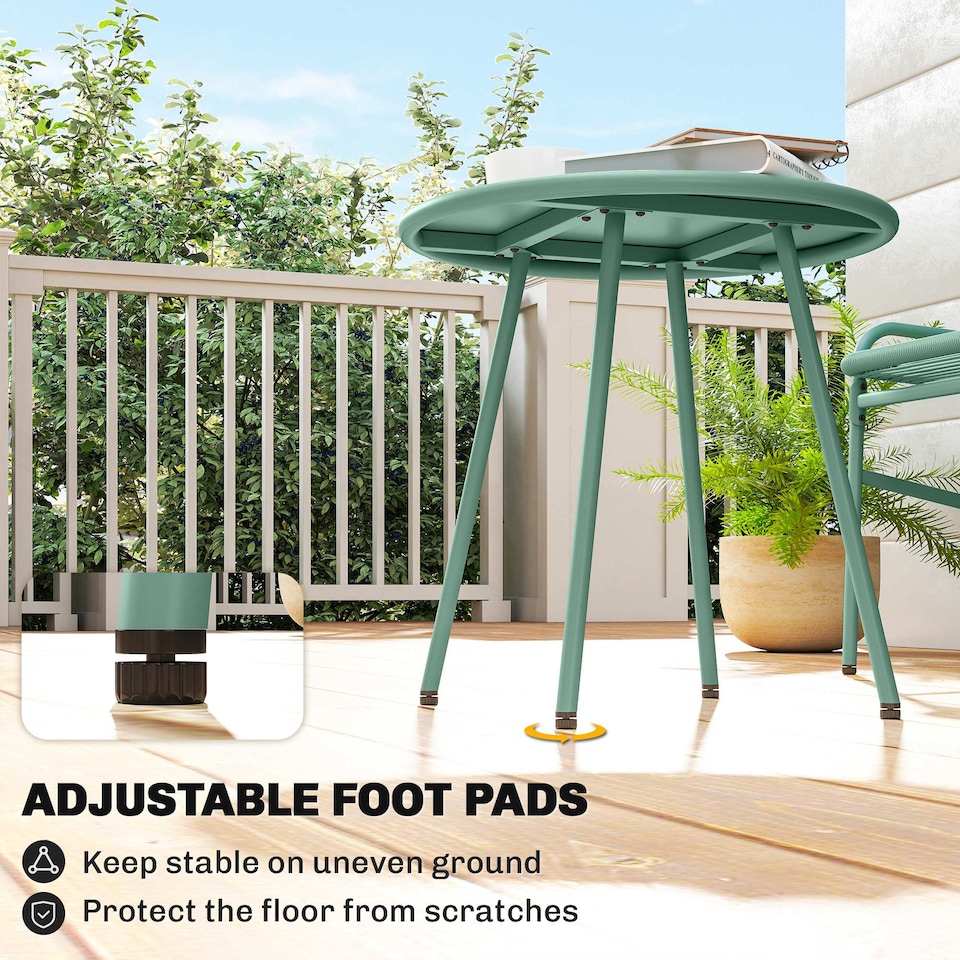 image 1 of Outsunny Rattan Bistro Set with 2 Chairs & Round Table for Patio | Green | Green | 58 x 67 x 75 cm (chair), 46 x 46 x 46 cm (table)