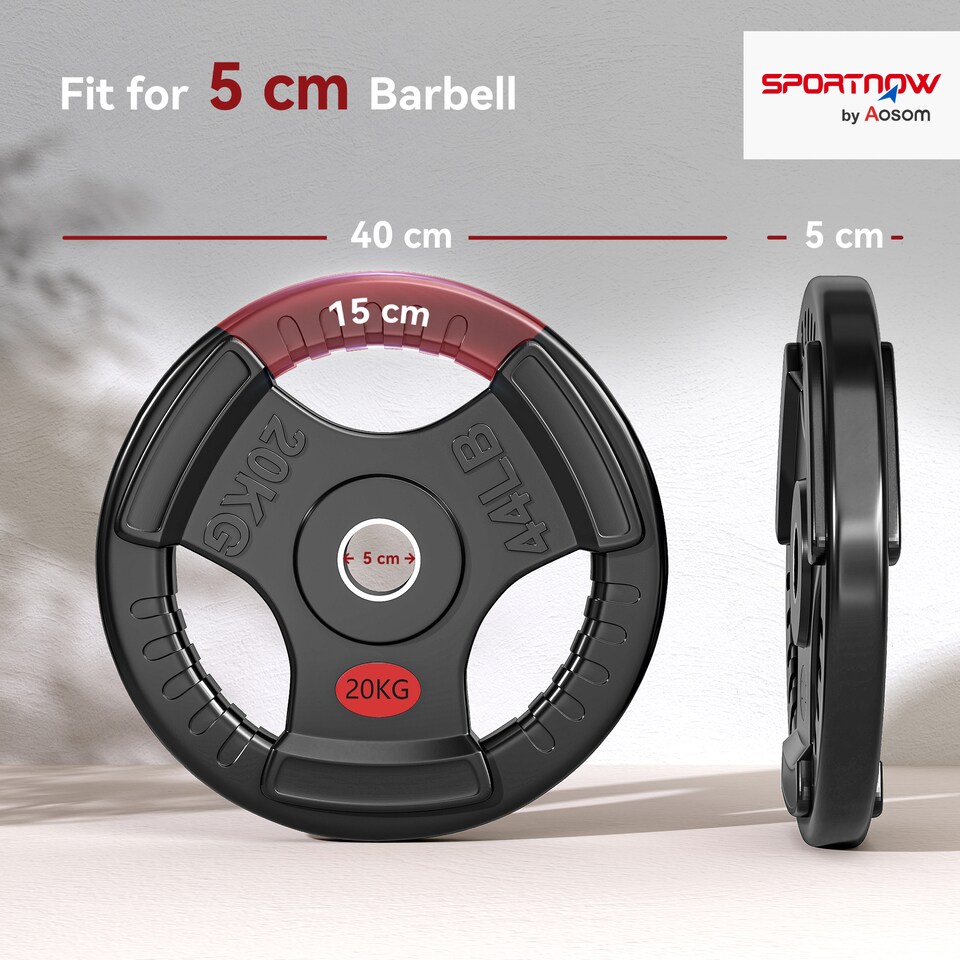 image 1 of SPORTNOW Olympic Weight Plate, Weight Disc with Tri-Grips, 20kg Dumbbell Plate for Weightlifting and Strength Training Home Gym Fitness Workout, Black