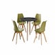 image 1 of 5PCs Dining Set - a Black Round Dining Table & Set of 4 White Lorenzo Tulip chairs with Padded Seat | Green
