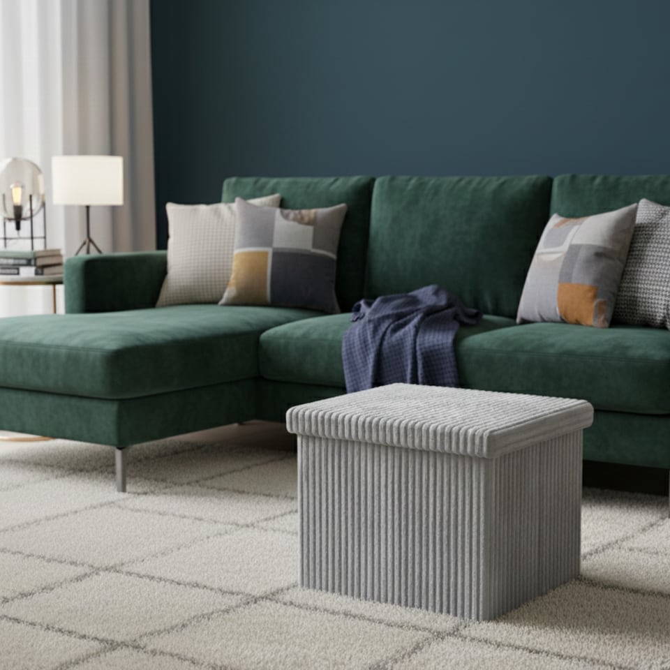image 1 of Corduroy Square Storage Box with Lid Elegant Organizer for Any Room | Silver