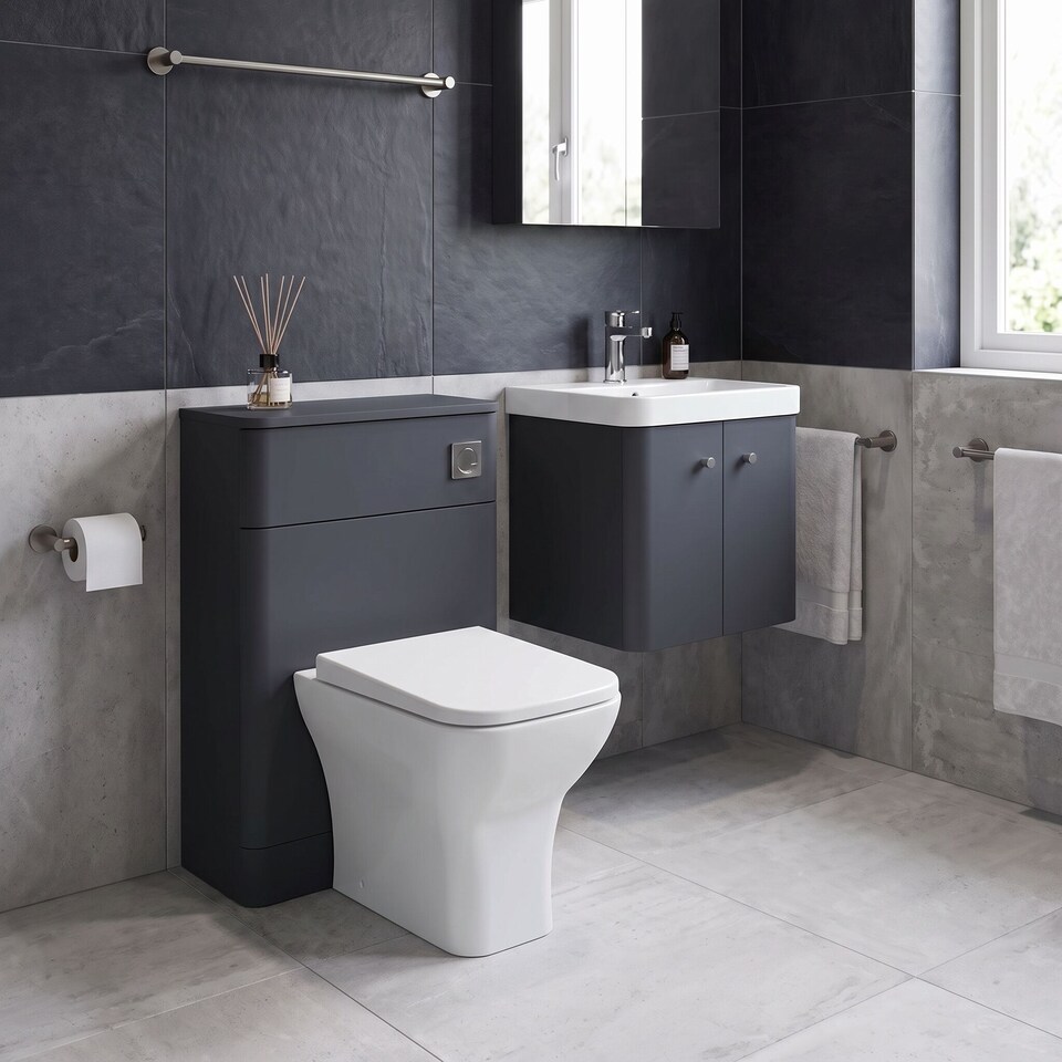 image 1 of Balterley Curve Contemporary Bathroom Floor Standing Concealed Cistern WC Unit | Grey | Dark Grey | 1