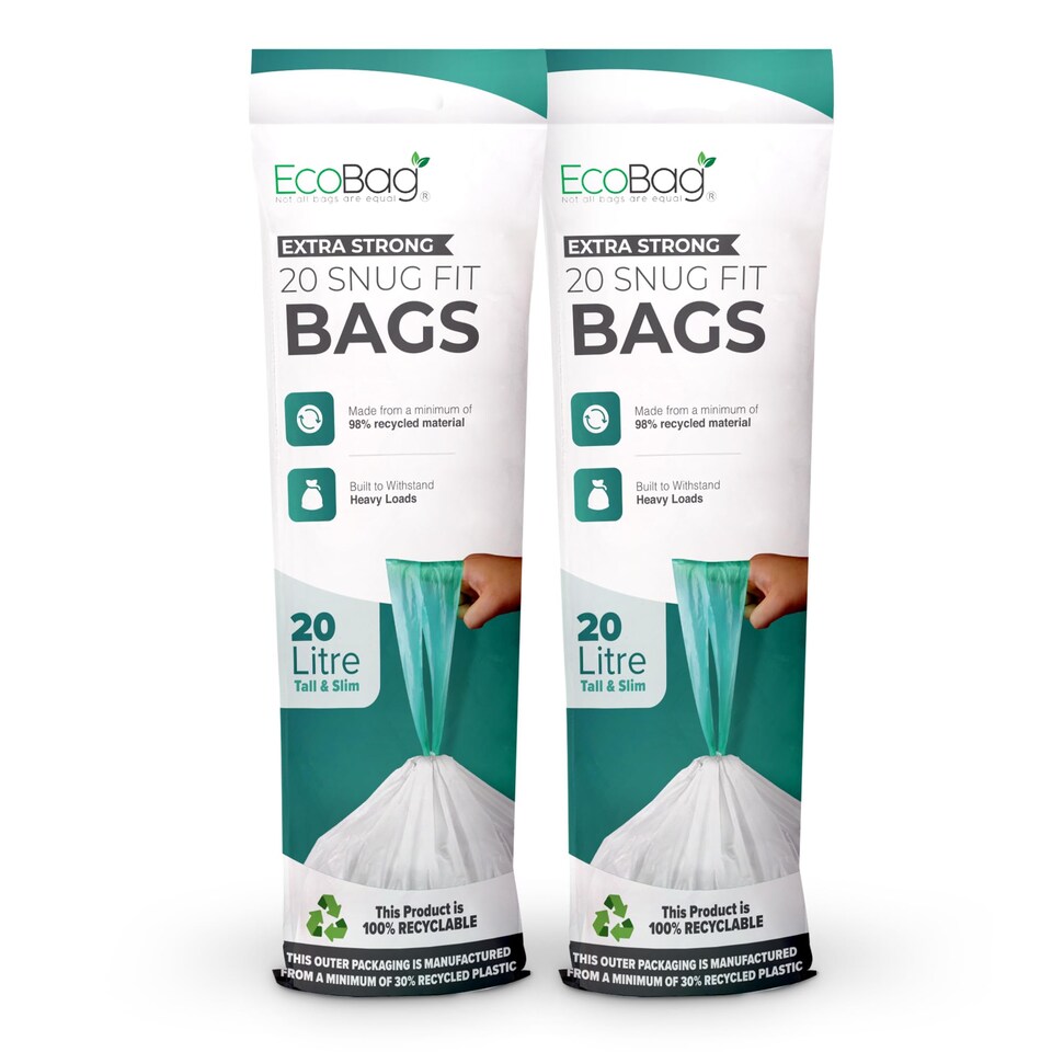 image 1 of Ecobag White Kitchen Drawstring Bin Liners Heavy Duty Extra Strong