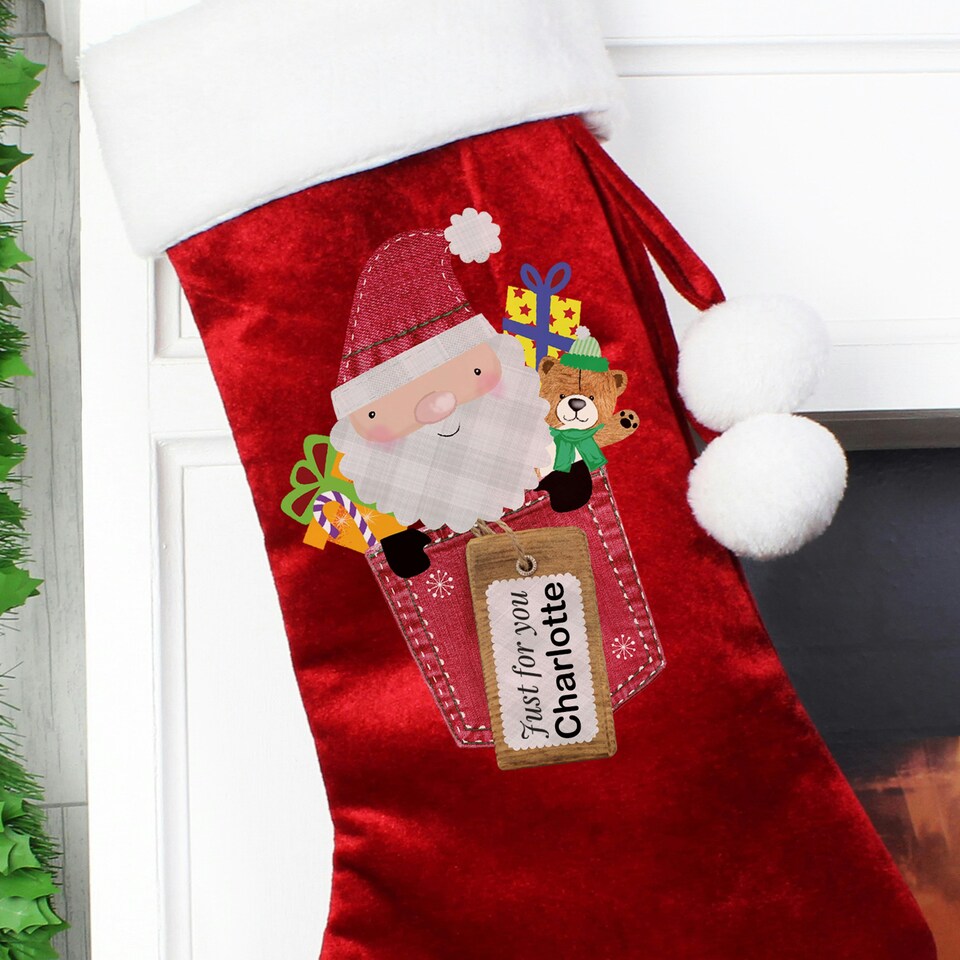 image 1 of Personalised Santa Claus Luxury Red Stocking