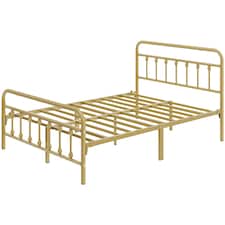 Yaheetech Vintage Iron Platform Bed with High Headboard and Footboard-190 cm L x 135 cm W | Gold | Antique Gold | Double | 1
