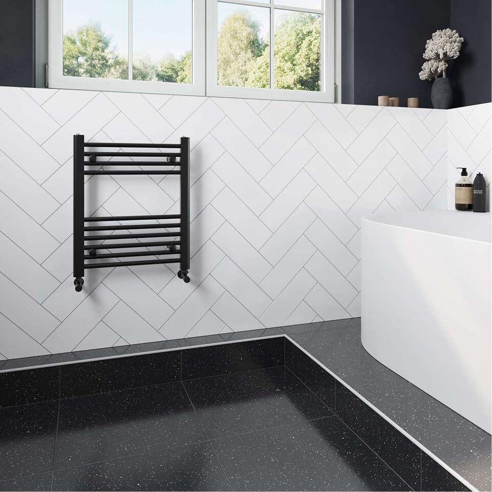 image 1 of Zennor Straight Heated Towel Rail Bathroom Radiator - Black - (H) 600mm x (W) 500mm