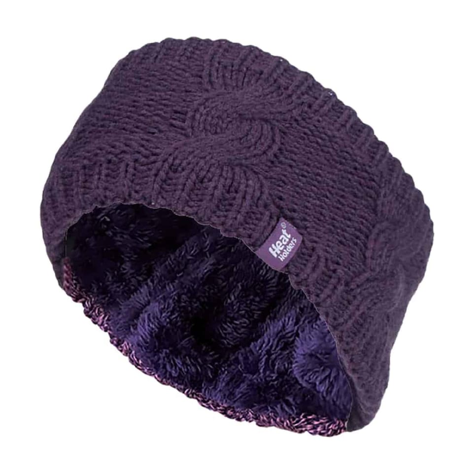 image 1 of Ladies Cable Knitted Fleece Lined Thermal Winter Ear Warmer Headband | Purple | Purple | One Size | 1