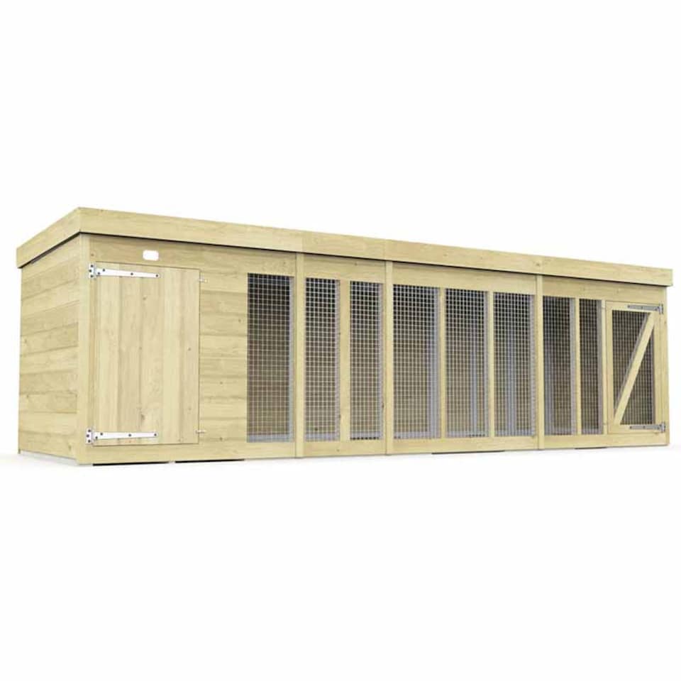 image 1 of 14ft x 4ft Dog Kennel and Run - Wood - L127 x W417 x H127 cm