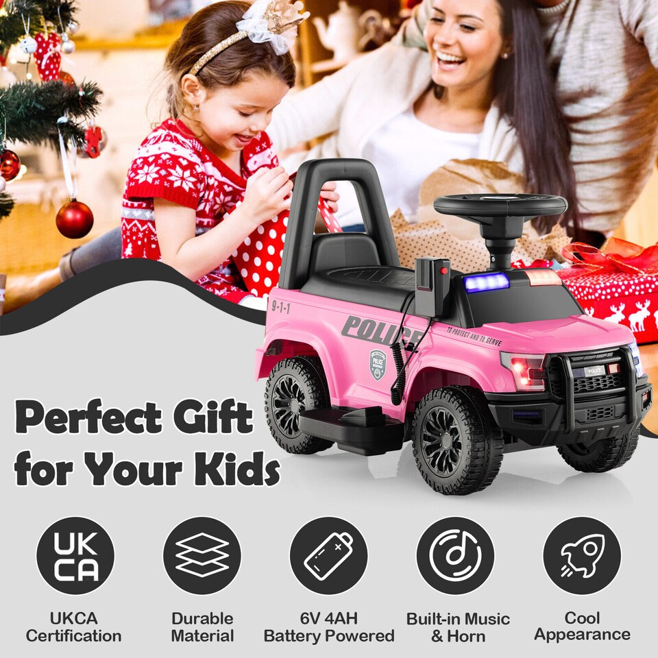 image 1 of COSTWAY Kids Electric Car 6V Powered Police Cars Pink