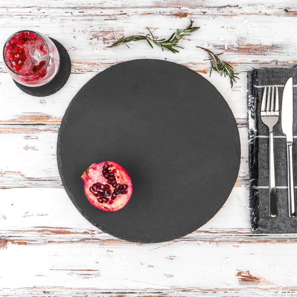 image 1 of Argon Tableware Round Slate Placemats - 30cm - Pack of 6 | Black | Natural