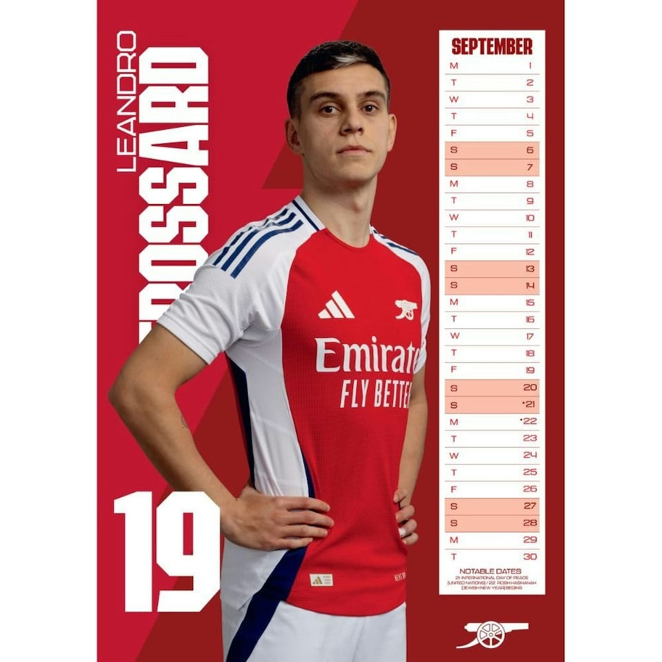 image 1 of Arsenal FC 2025 A3 Wall Calendar - Multicoloured - One Size
